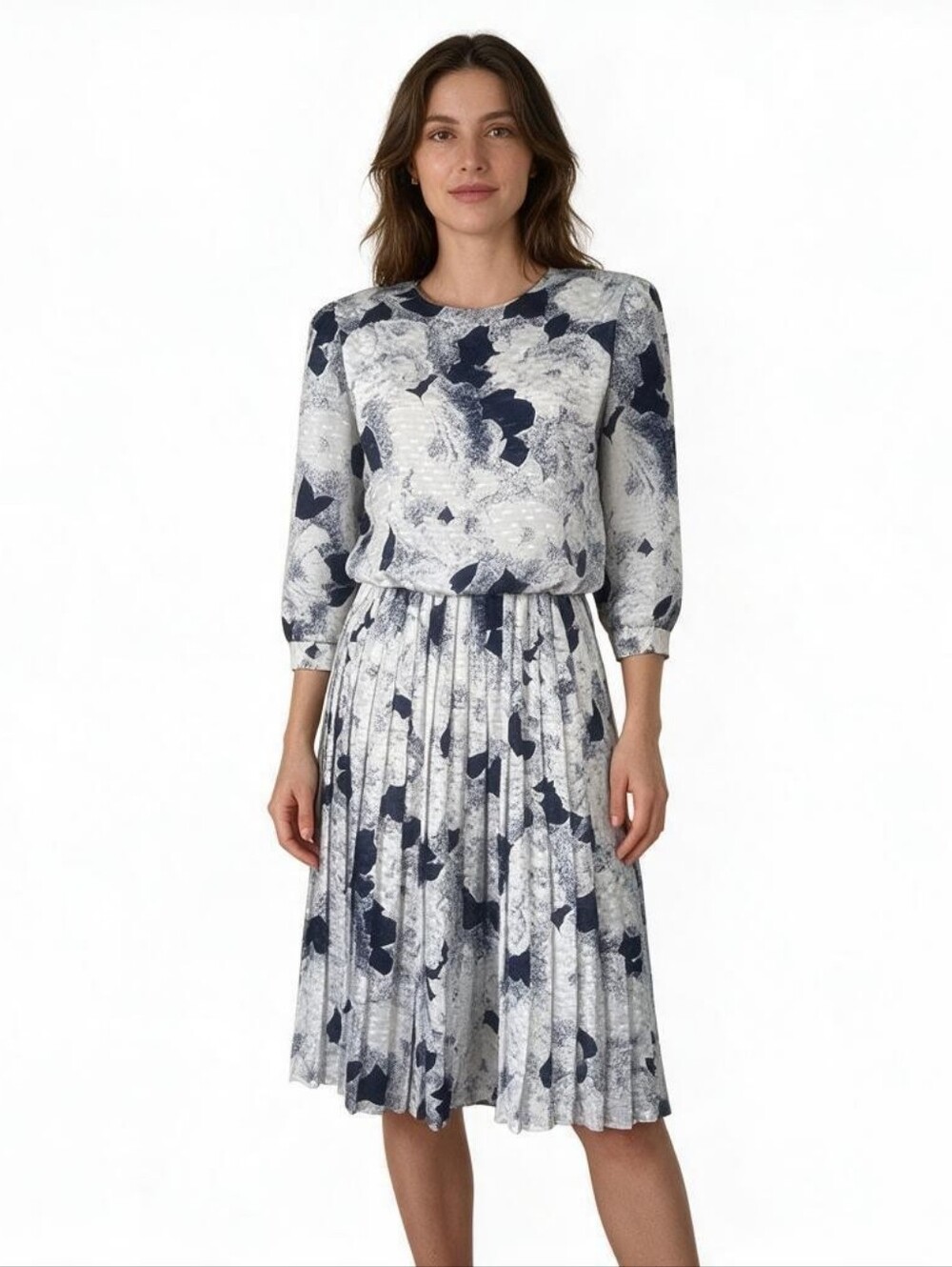 V.L.P. Vintage Navy and White Floral Midi Dress